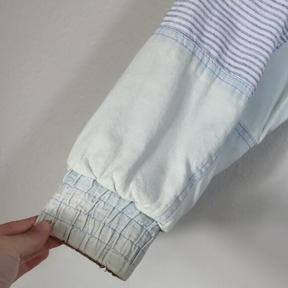 Vintage 80s Women Faded Denim Bomber Jacket Size M Acid Wash Patchwork Grunge - Picture 2 of 15